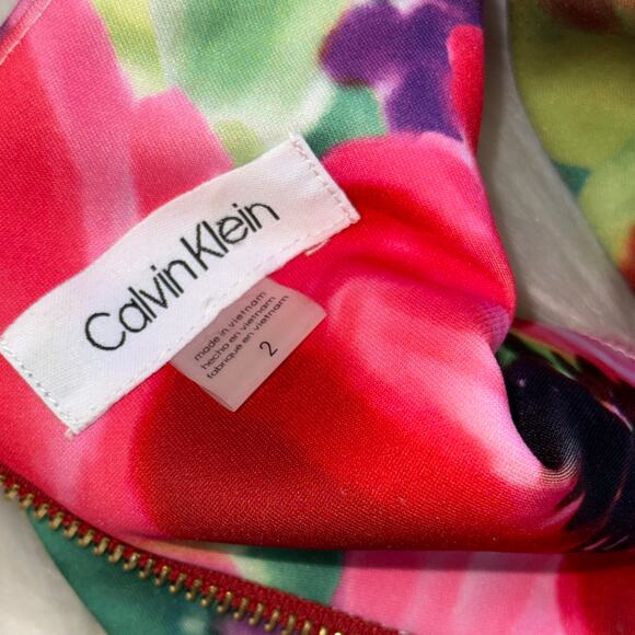 Calvin Klein Floral Sheath Dress Vibrant Romantic Artsy Colorful Feminine 2 Bold - Picture 9 of 13